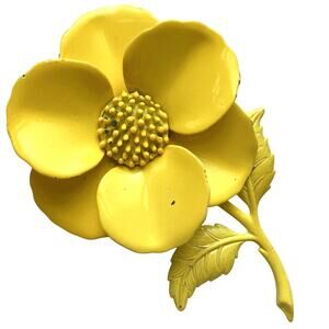 VTG 1960s Brooch Mod Yellow Enameled Metal Flower Power Pin Mid Century Style